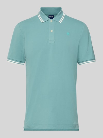 Produktfoto, Slim Fit Poloshirt mit Logo-Stitching Modell 'Dunda' von G-Star Raw, Herren Poloshirt aus elastischem Baumwoll-Mix in Blau, Polokragen, Rückenlänge 72 cm bei Größe M.