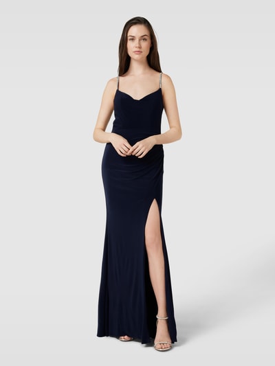 Luxuar Abendkleid in Wasserfalloptik Marine 4