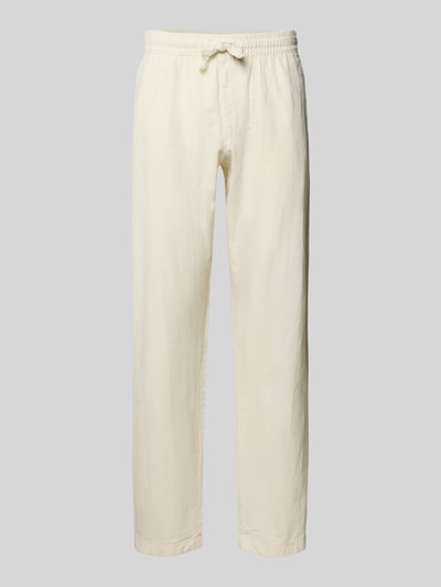 Produktfoto, Relaxed Fit Hose aus Baumwoll-Leinen-Mix Modell 'KANE' von Jack & Jones in Creme mit elastischem Bund und Tunnelzug, glatte Textur
