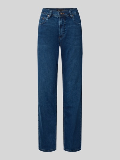 Produktfoto, Regular Fit Jeans mit steekzakken van bugatti, mix van katoen en elastaan, heren jeans in blauw, knoop- en ritssluiting, bandwijdte maat 32/32: 41 cm, binnenbeenlengte maat 32/32: 84 cm