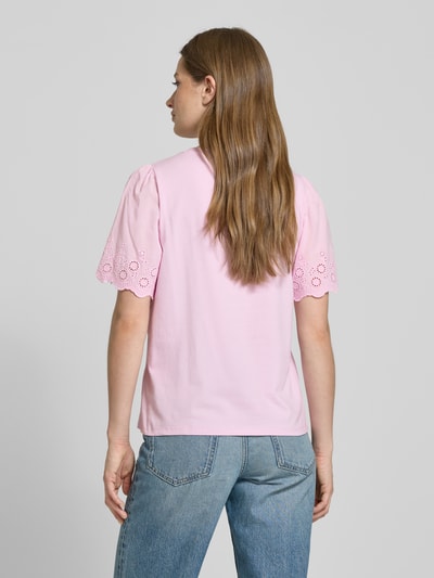 Vila T-shirt met broderie anglaise, model 'CELIANA' Roze - 5