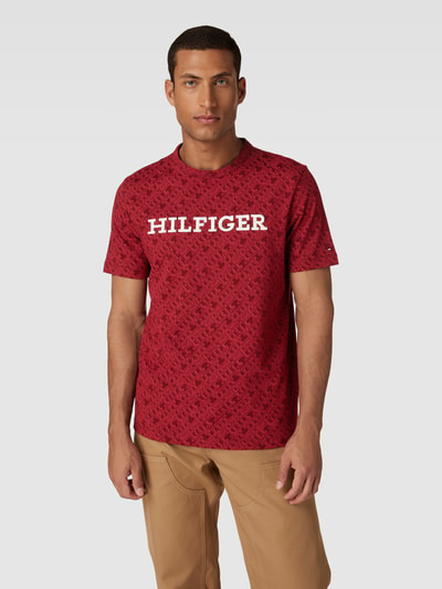 Tommy Hilfiger Regular fit T-shirt met logomotief Donkerrood - 4