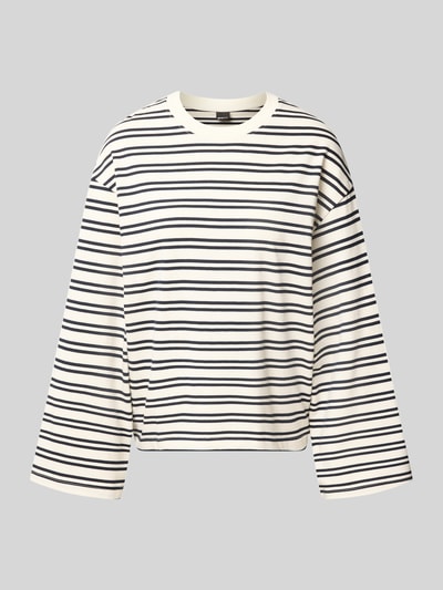 Produktfoto, Longsleeve im all-over look met ronde hals van Gina Tricot, dames shirt met lange mouwen, relaxed fit, puur katoen, ruglengte maat S 59 cm, zwart-witte strepen, gladde textuur