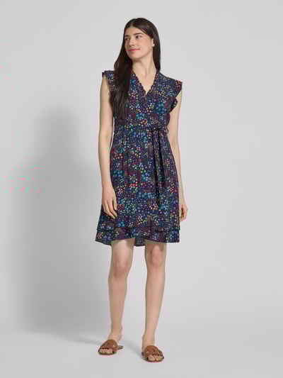 Apricot Knielanges Kleid aus Viskose mit Bindegürtel Marine 1