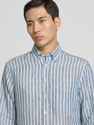 Christian Berg Men Regular Fit Leinenhemd mit Button-Down-Kragen Metallic Gruen 3