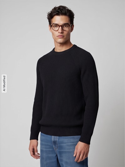 Selected Regular Fit Pullover aus reiner Baumwolle Modell 'BRAUN' Black 4