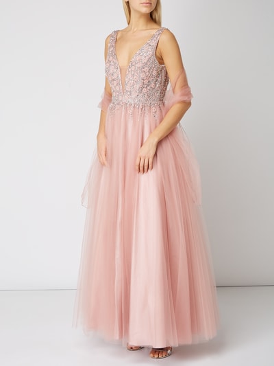 Unique Abendkleid aus Tüll mit Ziersteinbesatz  Rosa 5