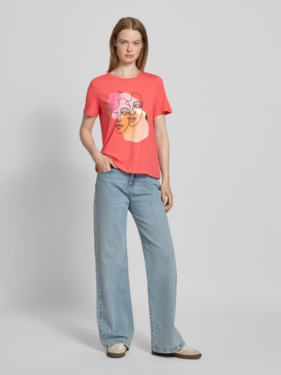 Vero Moda Comfort fit T-shirt van katoenmix, model 'DIFACEY' Lichtrood - 1