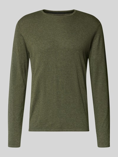 Produktfoto, Strickpullover mit Rundhalsausschnitt von Christian Berg Men aus reiner Baumwolle in Olive, Regular Fit, glatte Textur, Vorderansicht