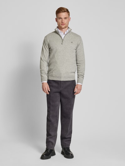 Gant Gebreide pullover met labelstitching, model 'SUPERFINE' Middengrijs gemêleerd - 1