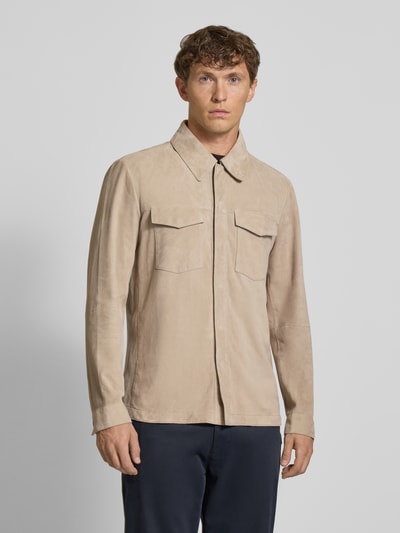 JOOP! Collection Hemdjacke aus Ziegenvelours mit Brusttaschen Modell 'Torn' Beige 4