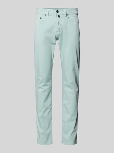 Produktfoto, Jeans mit Label-Detail Modell 'Lyon' von Pierre Cardin aus mintgrünem Baumwoll-Mix mit Stretch, Slim Fit, Eingrifftaschen.