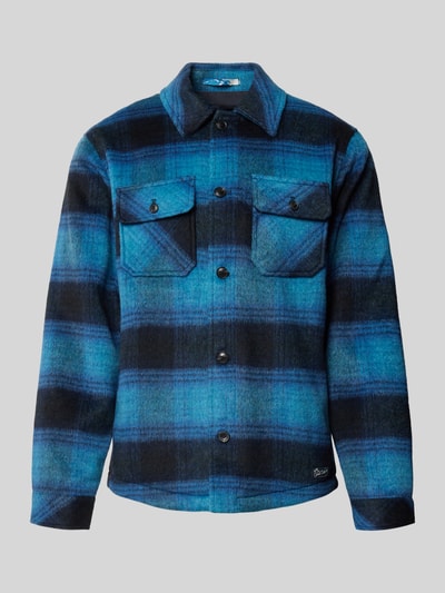 Produktfoto, Regular Fit Hemdjacke mit Brusttaschen von Scotch & Soda, Woll-Mix, blau-schwarzes Karomuster, Knopfleiste, Kentkragen, Allover-Look