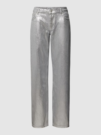 Review Straight Leg Jeans in Silber Metallic Mittelgrau 2