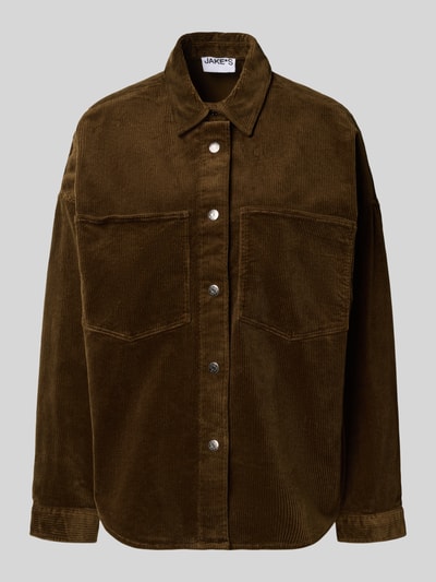 Jake*s Casual Bluzka koszulowa o kroju regular fit z imitacji sztruksu Oliwkowy 2