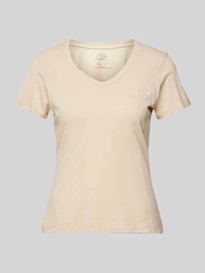 Guess T-Shirt mit Label-Stitching Ecru 2