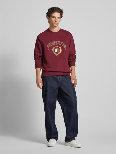 Tommy Jeans Regular fit sweatshirt met labelstitching Bordeaux - 1