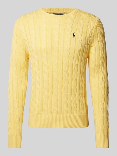 Polo Ralph Lauren Strickpullover mit Zopfmuster Modell 'DRIVER' Hellgelb 2