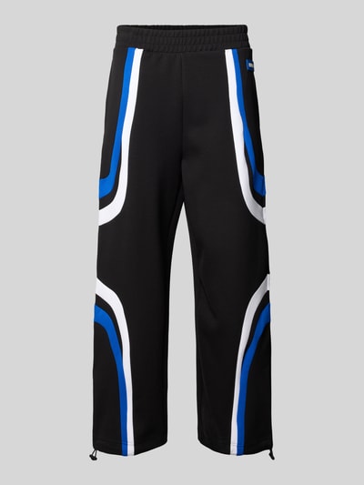Produktfoto, Relaxed Fit Sweatpants aus Baumwoll-Mix Modell 'Nalotron' von HUGO BLUE, Optik: Unifarben mit Kontraststreifen, elastischer Bund, Tunnelzug am Beinabschluss, seitliche Eingrifftaschen, Materialverarbeitung: Sweat, Farben: Schwarz, Blau, Weiß