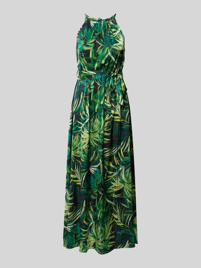 Produktfoto, Maxikleid mit Bindegürtel von Apricot, Grün mit Allover-Look, A-Linie, Material-Mix mit Stretch-Anteil, Rückenlänge 138 cm, Brustweite 30 cm