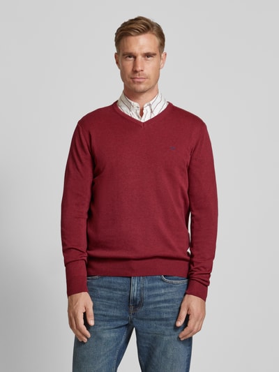 Fynch-Hatton Gebreide pullover met labelstitching Bordeaux - 4