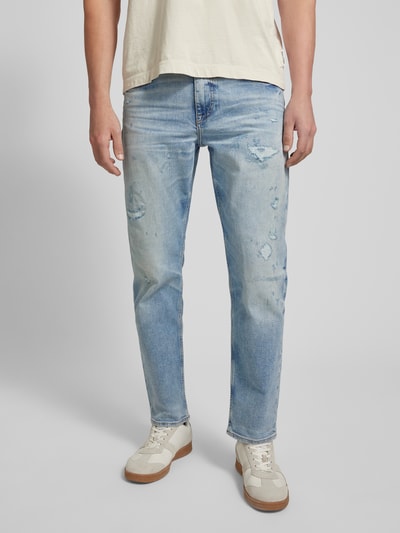 BOSS Orange Slim fit jeans met labeldetail, model 'Troy' Blauw - 4