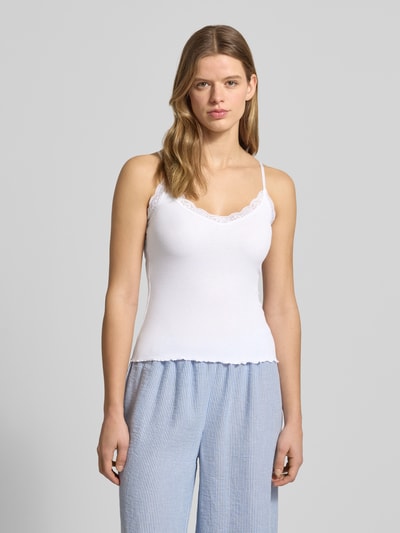 REVIEW Slim Fit Top aus Viskose-Mix mit Spitzenbesatz Weiss 4