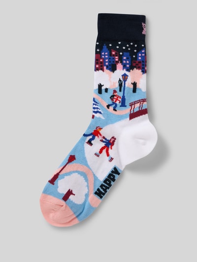 Happy Socks Regular fit sokken met motiefstitching, model 'Ice Skating' Lichtblauw - 1