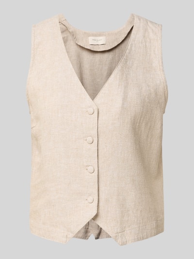 Produktfoto, Weste aus Leinen-Mix mit V-Ausschnitt Modell 'lavasi' von FREE/QUENT, beige, sichtbare Knopfleiste, glatte Textur, Regular Fit