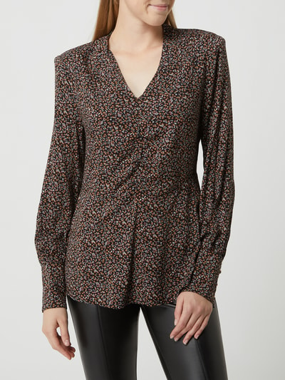 Cream Blouseshirt met bloemenmotief, model 'Allie' Zwart - 4