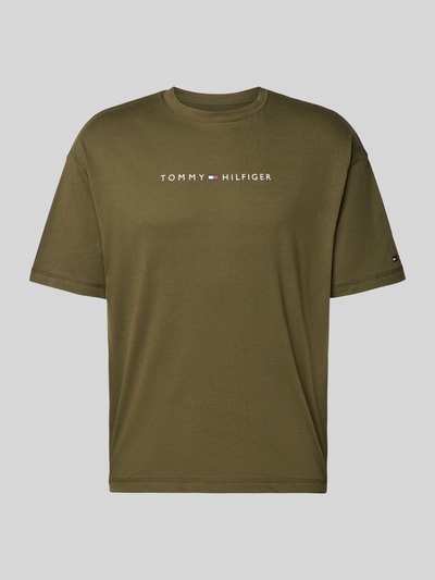 Produktfoto, Regular Fit T-Shirt aus reiner Baumwolle von Tommy Hilfiger in Optik: Unifarben, Label-Print, Rundhals, Kurzarm, Jersey