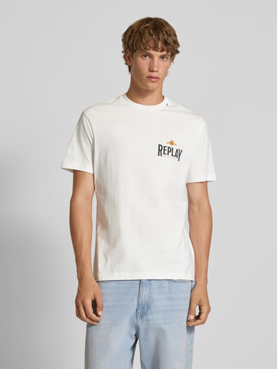 Replay Regular fit T-shirt van puur katoen met logoprint Offwhite - 4