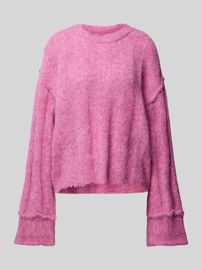 Pieces Loose Fit Strickpullover mit Wollanteil und Details an den Säumen Modell 'RUBBLE' Rosa 2