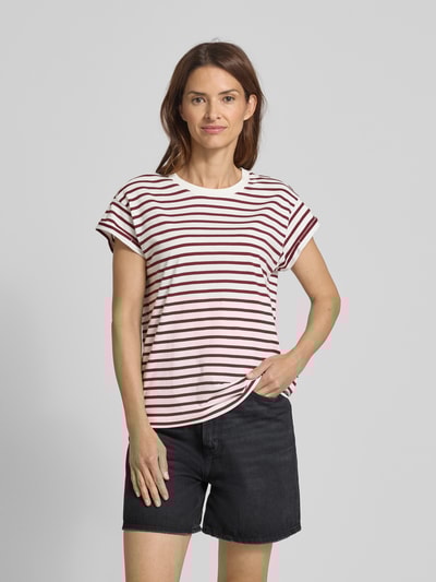 Jake*s Casual T-shirt met streepmotief Donkerrood - 4
