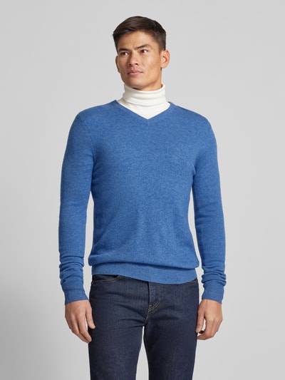 Christian Berg Men Strickpullover mit gerippten Abschlüssen Blau Melange 4