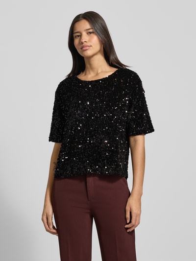 Brax Relaxed Fit T-Shirt mit Allover-Pailletten-Besatz Modell 'Cara' Black 4