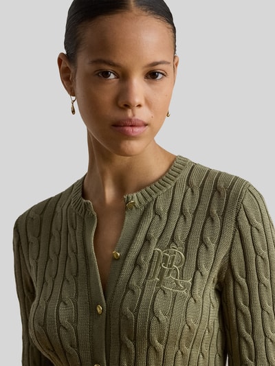 Lauren Ralph Lauren Regular Fit Strickjacke aus reiner Baumwolle mit Logo-Stitching Khaki 3