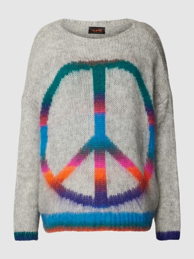 miss goodlife Strickpullover mit Motiv Modell 'RAINBOW PEACE' Hellgrau 2