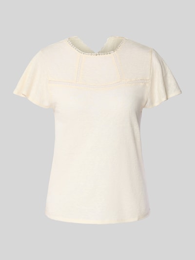 Zero T-shirt z okrągłym dekoltem i koronką szydełkową Écru 2