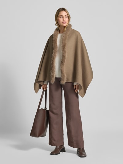 Fraas Poncho mit Kunstfellbesatz Beige 1
