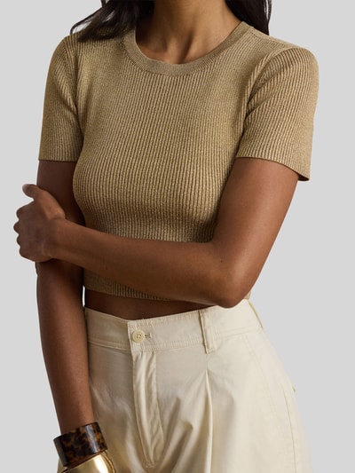 Lauren Ralph Lauren slim fit kort T-shirt van glanzende viscosemix Goud gemêleerd - 3