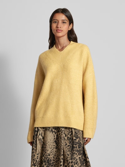 Jake*s Casual Gebreide pullover met ribboorden Lichtgeel - 4