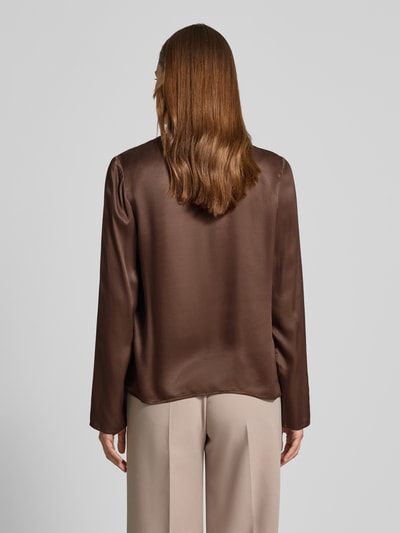 Jake*s Collection Relaxed Fit Bluse aus reine Viskose mit Stehkragen Dunkelbraun 5