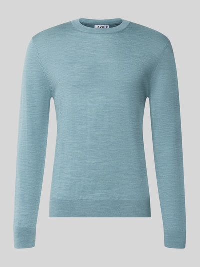 Produktfoto, Regular Fit Pullover aus reiner Wolle von Jake*s Studio Men in Hellblau, feine Struktur, lange Ärmel, glatte Oberfläche