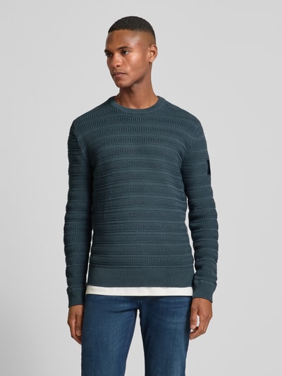 Tom Tailor Regular Fit Strickpullover aus reiner Baumwolle mit Strickmuster Rauchblau 4