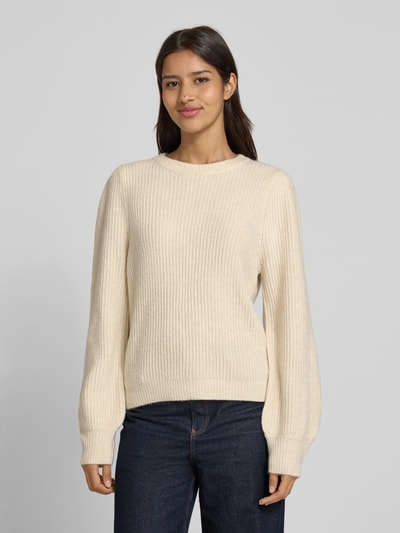 mbyM Sweter z dzianiny z okrągłym dekoltem model ‘Farrell’ Biały 4