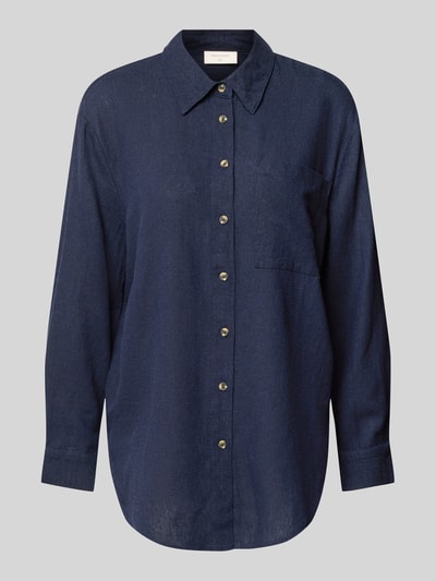 FREE/QUENT Relaxed fit linnen blouse met borstzak, model 'Lava' Marineblauw - 2