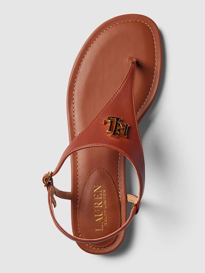 Lauren Ralph Lauren Teenslippers van leer met labelapplicatie Cognac - 3