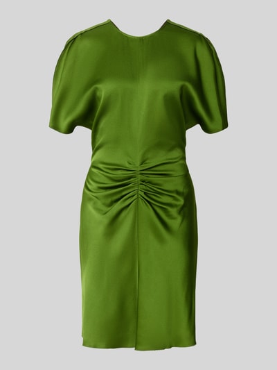 Produktfoto, Minikleid mit Viskose-Anteil van Victoria Beckham in groen Satijn, nauwsluitende pasvorm, ronde hals, Mix van acetaat en viscose, korte mouwen, totale lengte maat 36: 85 cm, borstwijdte maat 36: 50 cm, mouwlengte maat 36: 20 cm.