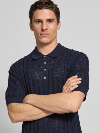 Jack & Jones Premium Poloshirt in gebreide look, model 'MASON' Donkerblauw - 3